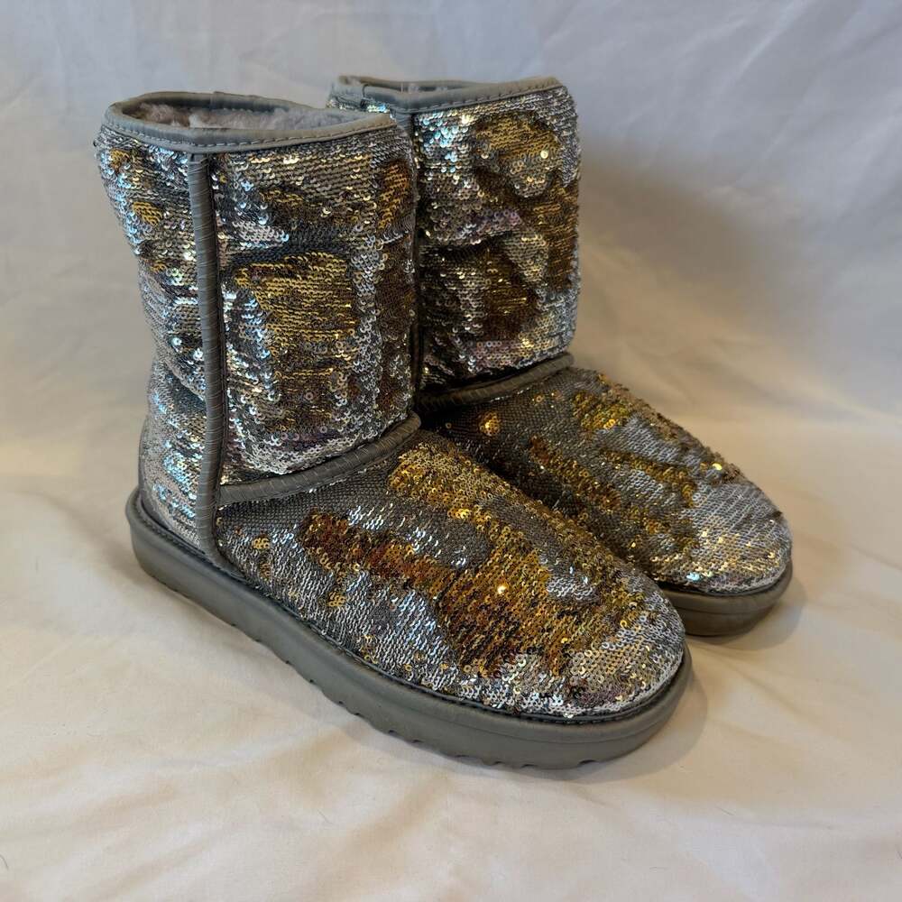 UGG Classic Short Cosmos Sequin Boots in Silver and Gold